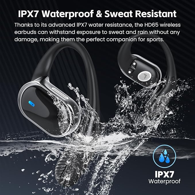 TRAUSI Open Ear Wireless Earbuds Bluetooth Headphones, 80H Playtime Stereo Ear Buds with ENC Noise Cancelling, Fast Charging, IPX7 Waterproof Sports Earphones with Earhook for Running/Workouts Black