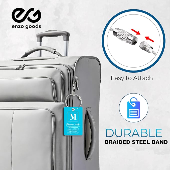 Personalized Luggage Tag | 6 Pack | Custom Luggage Tags for Suitcases | Kids Backpack Tag | 10 Color Options & Choose Font, Font Color