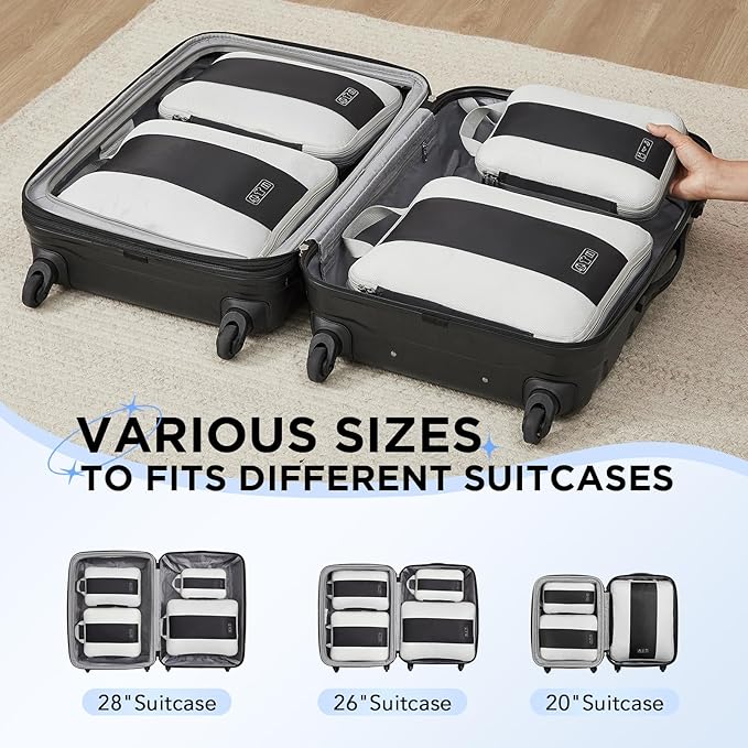 4 Set Compression Packing Cubes for Travel Essentials,Compressible Expandable Packing Cubes for Suitcase,OlarHike Luggage Garment Bags for Travel,Handy Helper for Organizing Clothes(Black)