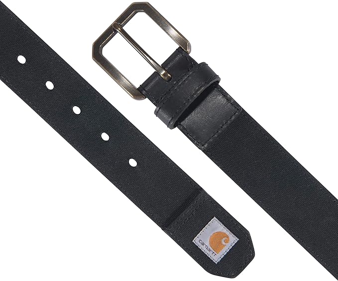 Carhartt Men's Casual Rugged Canvas Duck Belt, W/Antique Brass Buckle and Contrast Curdoroy Backing