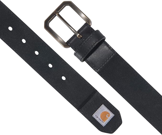 Carhartt Men's Casual Rugged Canvas Duck Belt, W/Antique Brass Buckle and Contrast Curdoroy Backing