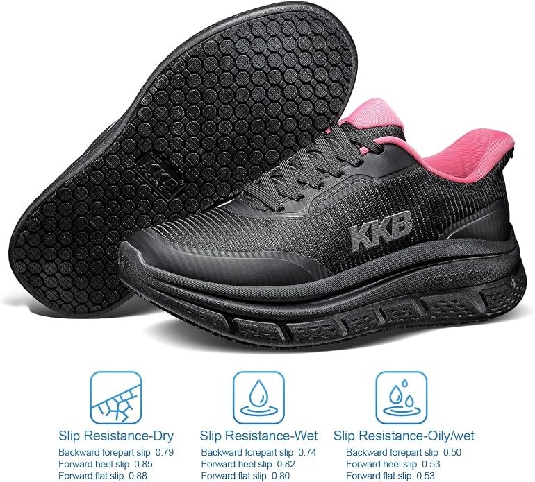 Non Slip Work Shoes Women Easy Slip Walking Shoes for Women Waterproof Sneakers for Restaurant Kitchen Nursing with Arch Fit Support Orthopedic