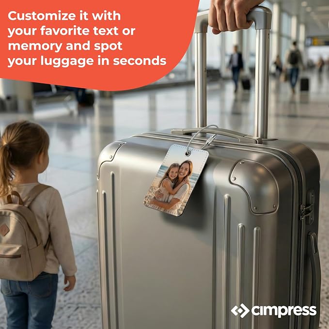 Personalized Suitcase Tags, Custom Luggage Tag with Photo or Name, Address Card Included, Polyester 2.75 x 4.13 in, for Family Vacations, Airport Travel, Carry-on Luggage and Weekend Getaways
