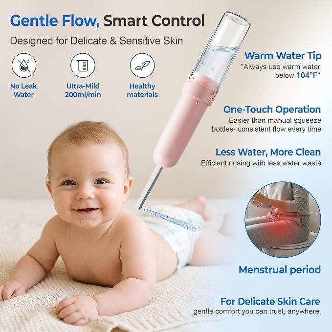 Electric Portable Bidet – Rechargeable Travel Bidet for Women Postpartum Care & Personal Hygiene | with 3 Pressure Modes for Home Travel & Camping (Pink)