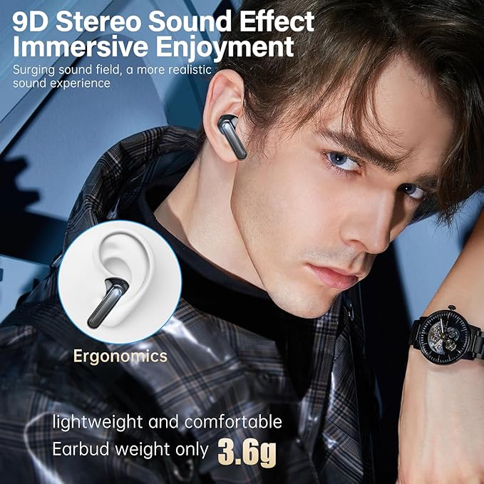 HiFi Stereo Wireless Earbuds, Bluetooth 5.3 with LED Display 50H Playback ENC Noise Canceling IPX7 Waterproof Earphones for Gym/Running/Work