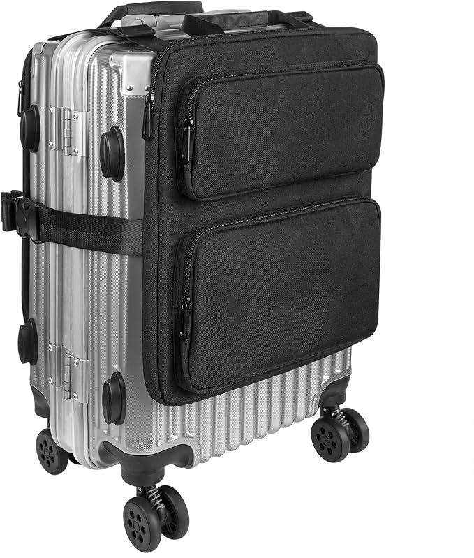 Adjustable Over Luggage Organizer for Hanging Extra Bag, Hands-Free Multi Travel Accessory for Business Trips & Vacations, Fits Most Suitcases & Laptop (Black-2)