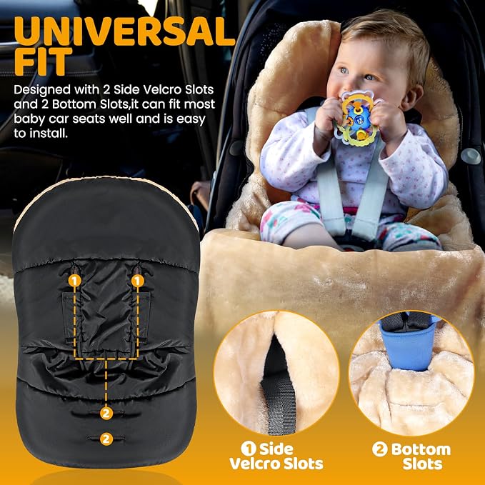Orzbow Faux Sheepskin Winter Car Seat Cover for Babies, Waterproof Bunting Bag for Car Seats & Strollers, Warm and Cozy Carseat Footmuff to Protect Baby from Cold Wind, Machine Washable, Black