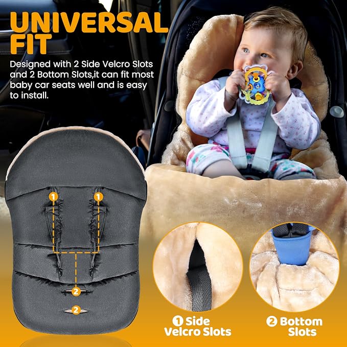 Orzbow Faux Sheepskin Winter Car Seat Cover for Babies, Water Repellent Bunting Bag for Car Seats & Strollers, Warm and Cozy Carseat Footmuff to Protect Baby from Cold Wind, Machine Washable, Gray