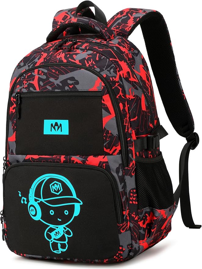 Bluboon Kids Backpack Boys Camo Bookbag Teens Elementary School Bag Daypack Travel Back Pack Middle school (Boy-red doodle)