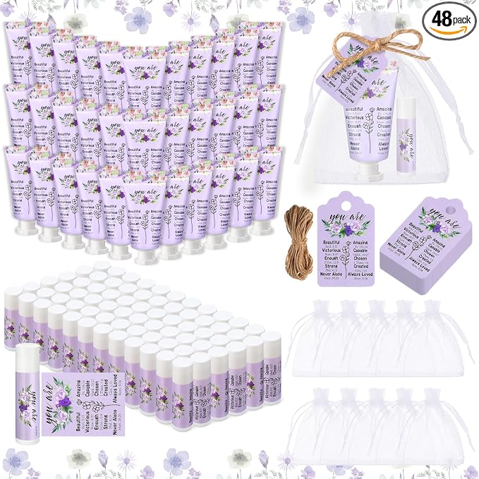 48 Sets Christian Graduation Gifts Hand Cream and Lip Balm Bulk Teacher Appreciation Gifts Travel Size for Her Bible Verse Thank You Cards with Organza Bag Tag for Graduation Supplies(Elegant)