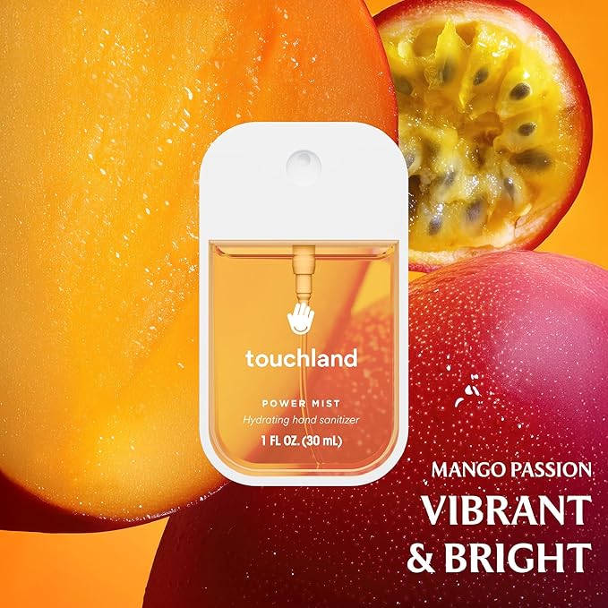 Touchland Hydrating Hand Sanitizer Spray – Juicy 5 Set (Citrus Grove, Berry Bliss, Wild Watermelon, Peach, Mango Passion) – 5 x 1 FL OZ Travel Size Mists
