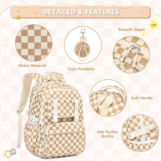 MUSEVOS Girls Backpack with Lunch Bag, Elementary Middle School Backpack, Large Capacity Kids Bookbag 3 Pcs Set