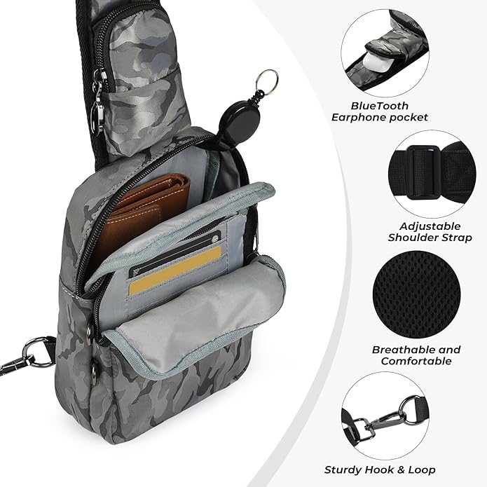 Crossbody Bag Anti Theft Sling Bag for Women Men RFID Blocking, Small Shoulder Chest Bags with Zipper Lock