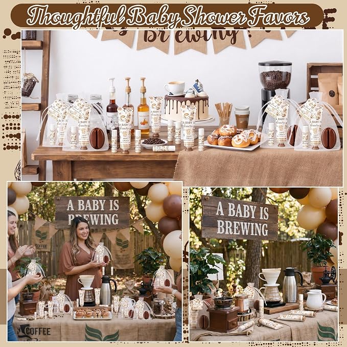 Loopeer 30 Set/150 Pcs A Babys Is Brewing Coffee Baby Shower Favors for Guests Gifts Hand Cream Lip Balm Soap Party Favors Travel Size with Bags, Thanks You Card for Games Prizes Souvenirs