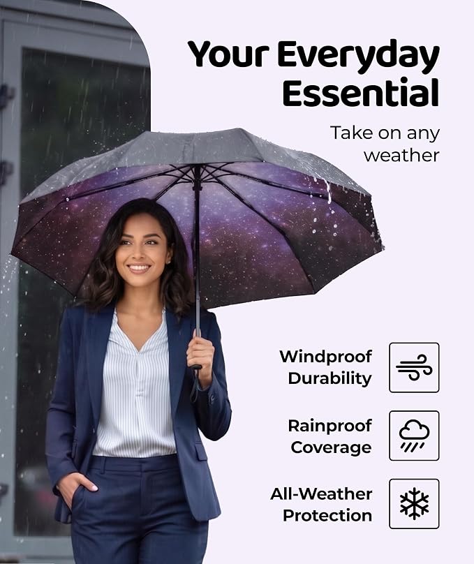 Repel Windproof Travel Umbrella - Compact & Withstands Winds up to 100MPH , Strongest Premium Auto Folding Umbrella for Rain and Sun - Durable, Light & Portable for Women & Men , Fits Backpack & Cars