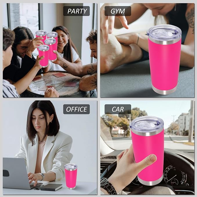 AIANJI 20oz Tumbler Bulk Stainless Steel Tumblers with Lid Vacuum Insulated Double Wall Travel Coffee Mug Powder Coated Tumbler Cup for Hot and Cold Drinks(Hot Pink, 12 pack)