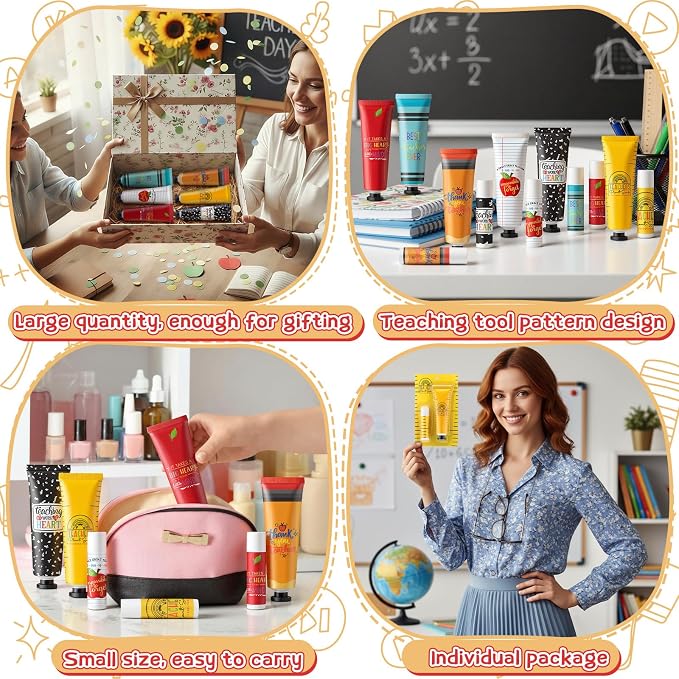 Loopeer 24 Sets Teacher Appreciation Gifts Bulk Hand Cream & Lip Balm Set Thank You Gifts for Teachers Staff Coworkers End of Year Graduation Travel Size Lotion Party Favors