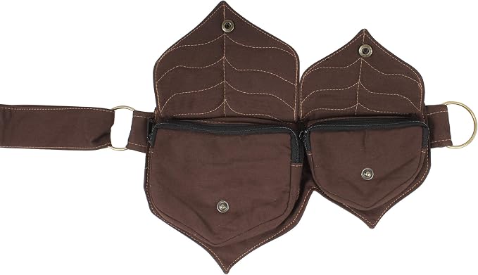 Cotton two Leaf Pocket Waist Belt-Brown
