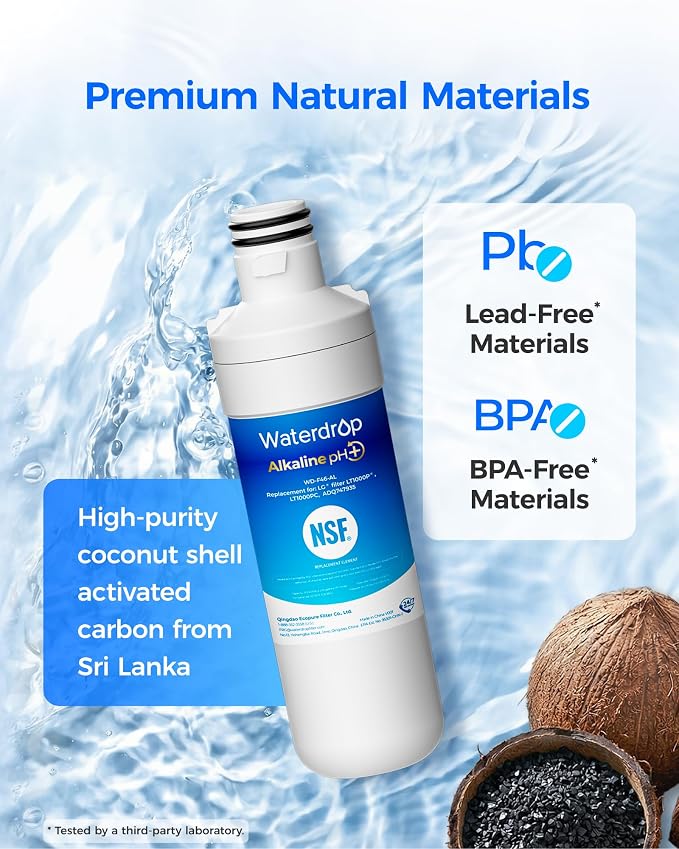 Waterdrop Alkaline LT1000PC ADQ747935 Replacement for LG® LT1000P®/PC/PCS ThinQ® Refrigerator Water Filter, LFXS26973S, LMXS28626S, LMWS27626S, LFXS28596S, LFXS26596S, Enhance PH, 2 Filters