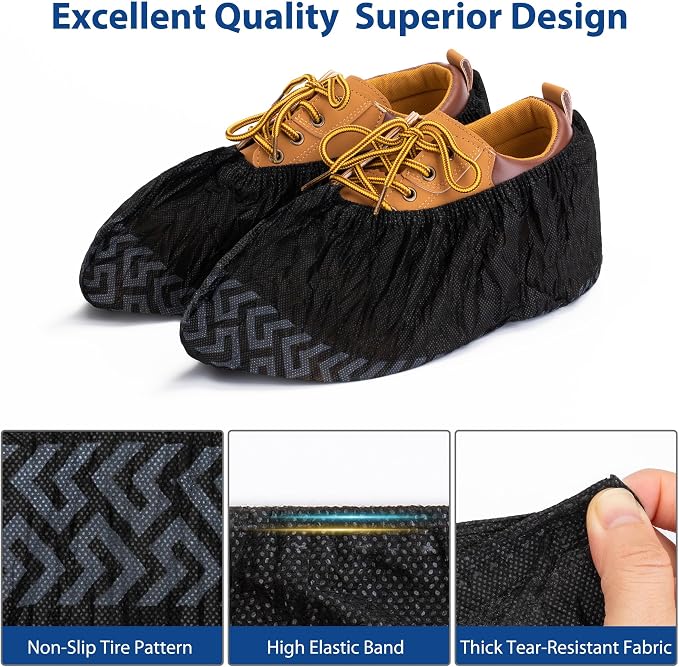 200 Pack XL Shoe Covers Disposable Non Slip - Heavy Duty Waterproof Shoe Covers & Booties for Shoes Covers - Durable Shoe Covers for Indoors Reusable Quality, Fits US Men’s Size 13 & Work Boots