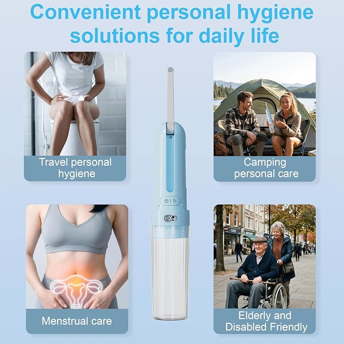 Electric Portable Bidet for Travel & Outdoor, Whisper-Quiet Handheld Sprayer with 3 Pressure Modes, 1600mAh USB-C Rechargeable, IPX7 Waterproof (Sky Blue)