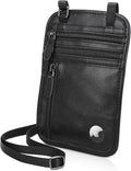 Polare Full Grain Leather Neck Wallet RFID Blocking Conceal Passport Holder Travel Pouch with AirTag Slot for Men