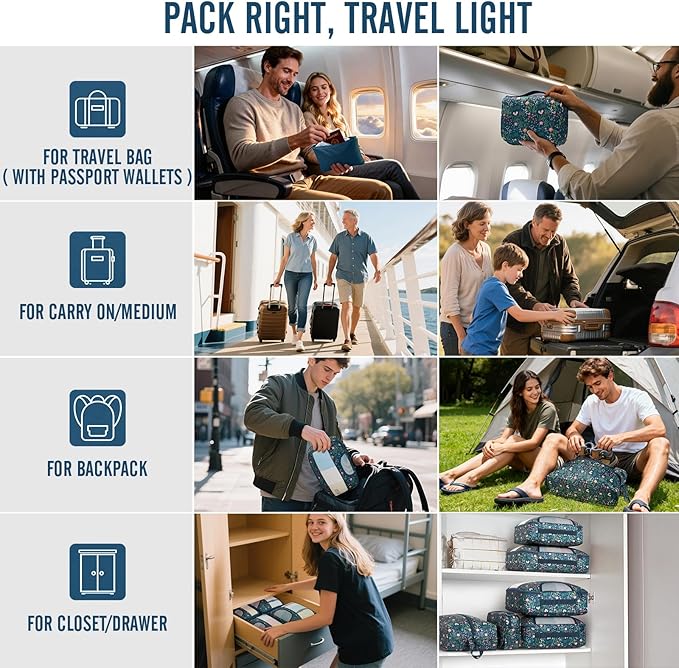 Veken 10 Set Packing Cubes for Travel Essentials, Suitcase Organizer Bags in 4 Sizes, Carry-On Luggage Accessories with Large Laundry Bag & Passport Holder, Must-Have for Airplane, Road Trip & Camping
