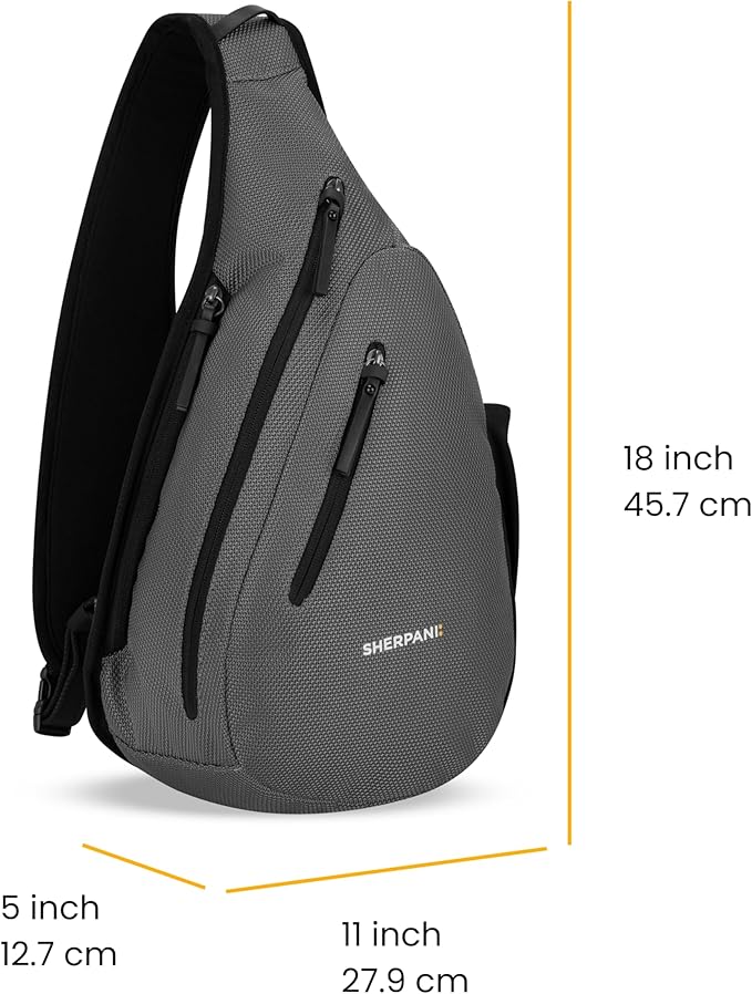 Sherpani Esprit, Anti Theft Sling Bag, Right-Handed Sling Purse, 10L Travel Bag, Crossbody Backpack, Travel Gift, Fits 10 Inch Tablet (Granite)