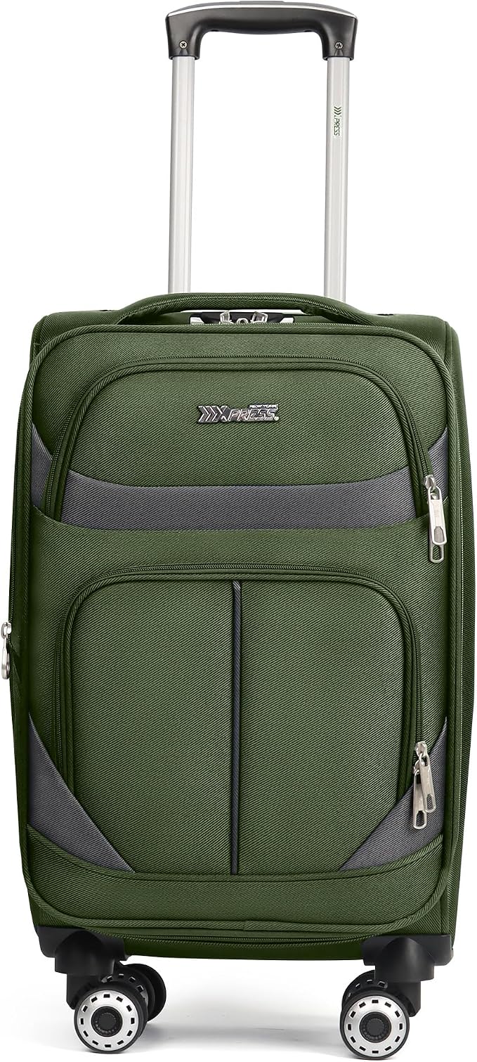 24'' Softside Expandable 15% Rolling Luggage with Double Spinner Wheels & w/LOCK,Lightweight Travel Luggage for Men Women（Green-Grey,24in）