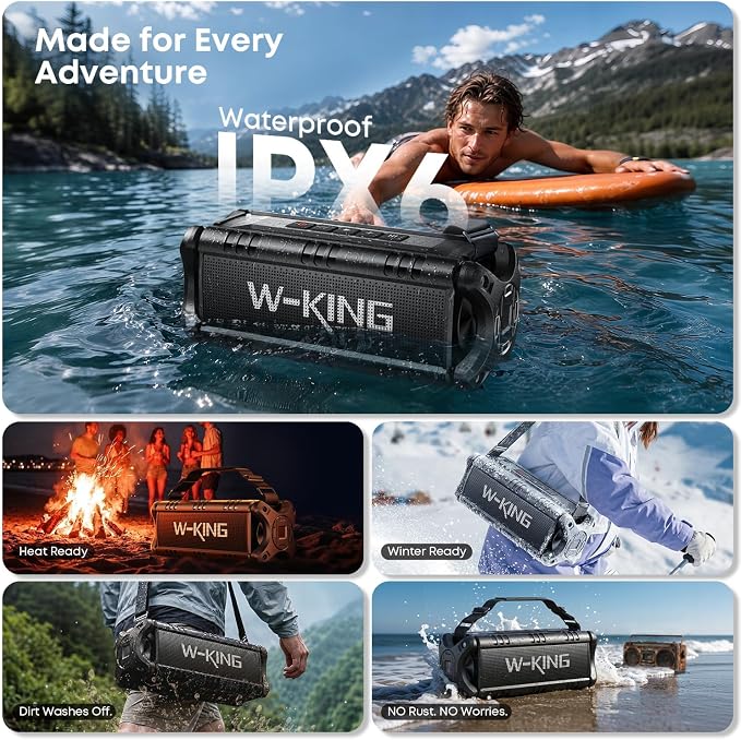 W-KING Bluetooth Speaker, 90W Max Loud IPX6 Waterproof Portable Speaker, 50W Deep Bass/Subwoofer *2/40H/EQ/TF/AUX, 105dB Large Boombox Outdoor Speakers Bluetooth Wireless for Party/Camping/Jobsite
