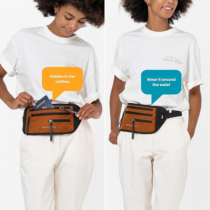 Sherpani Jett, Travel Money Belt, Secure Waist Bag, Slim Passport Holders, Blocking Hidden Wallet Belt Bag, Fanny Pack for Women, Travel Gift, RFID Protection (Morocco)