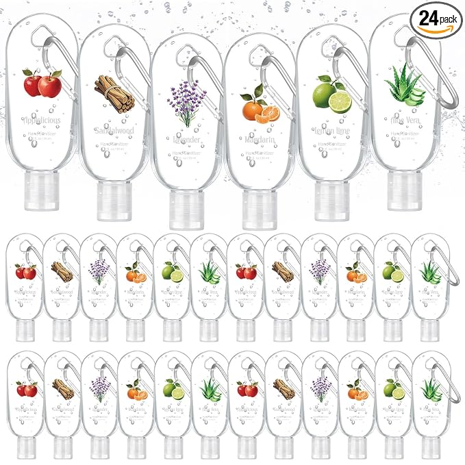 24 Pack Fruit Scented Hand Sanitizers Keychain Gift Mini Hand Sanitizer Gel Bulk 1 oz Travel Size with Keychain Summer Graduation Party Employee Appreciation Gift Bulk for Nurses Teachers