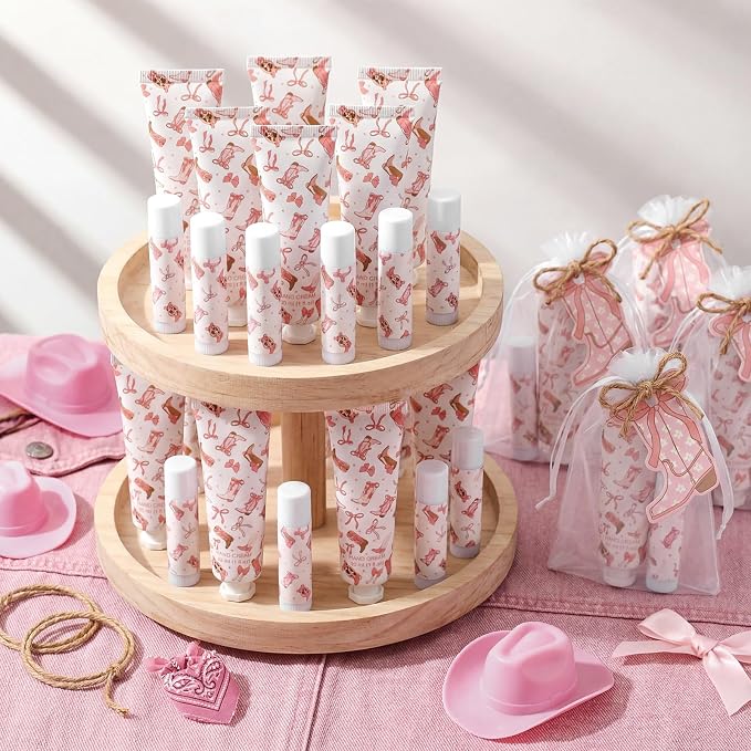 24 Sets Coquette Cowgirl Hand Cream and Lip Balm Cowgirl Party Gifts Bow and Boot Baby Shower Favors for Guest Bow and Boots Travel Size Hand Lotion and Lip Balm Bulk Birthday Party Supplies