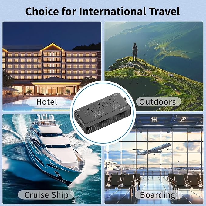 2000W Voltage Converter US to Europe for Hair Dryers, 7-in-1 220V to 110V Converter for European Travel with 3 AC/2 USBA/2 USBC Ports, Universal Power Converter Adapter Combo with EU/UK/IT/AU Plug