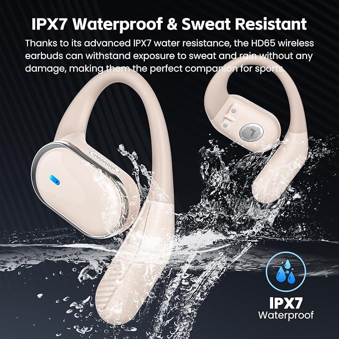 TRAUSI Open Ear Wireless Earbuds Bluetooth Headphones, 80H Playtime Stereo Ear Buds with ENC Noise Cancelling, Fast Charging, IPX7 Waterproof Sports Earphones with Earhook for Running/Workouts White