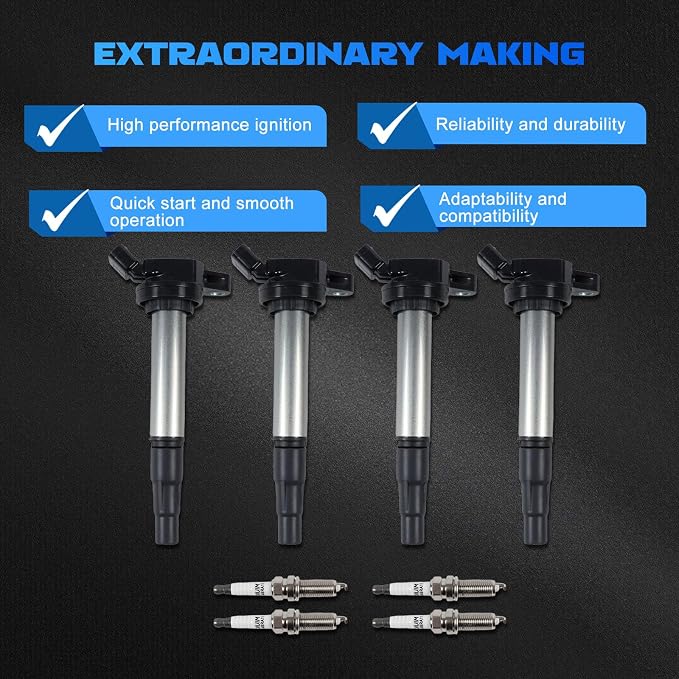 4PCS UF596 Ignition Coils & 4PCS 96339 Iridium Spark Plugs Ignition Coils Pack Fits for 2009 2011-2014 2016 Corolla, 2015 Prius, 2008 xD 1.8L 2.4L, Aftermarket Parts