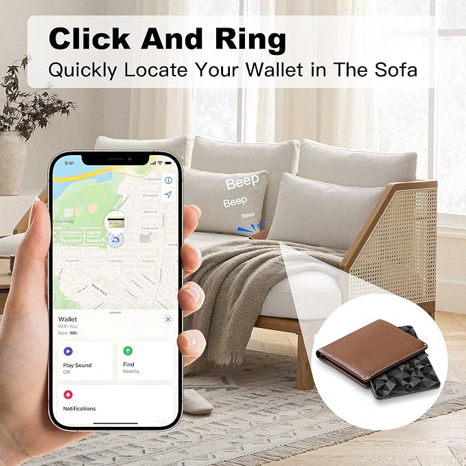 Wallet Tracker Card for Apple Find My (iOS Only), Ultra-Thin Bluetooth Tracker Smart Card Wallet Finder, IP68 Waterproof Slim Item Locator for Wallets, Keys, Passport & Luggage Tags ((Faceted Black)