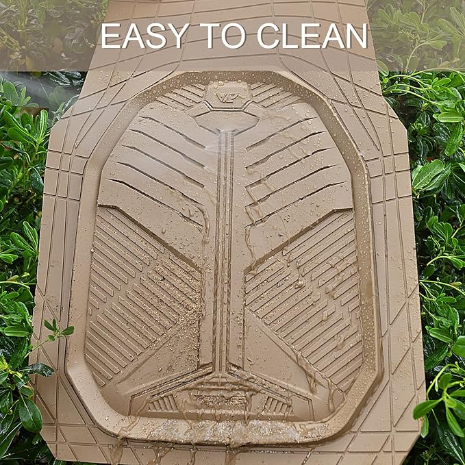 CAR PASS Heavy Duty Rubber Car Mats, Deep Dish Car Floor Mats Full Set, Universal All Weather Automotive Mats 3 Pieces Trim to Fit for Sedans SUVs Trucks, Waterproof Anti-Slip Floor Mats, Full Beige