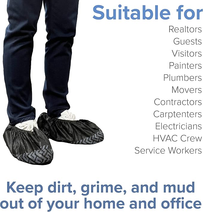 INNOVATIVE HAUS 100 Pack Extra Large Disposable Boot and Shoe Covers - Black and Blue Non-Slip, Water Resistant, Indoor Use