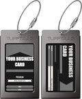 Luggage Tags Business Card Holder by TUFFTAAG - Durable Travel ID Bag Tag, Gunmetal Steel, 2 Tags