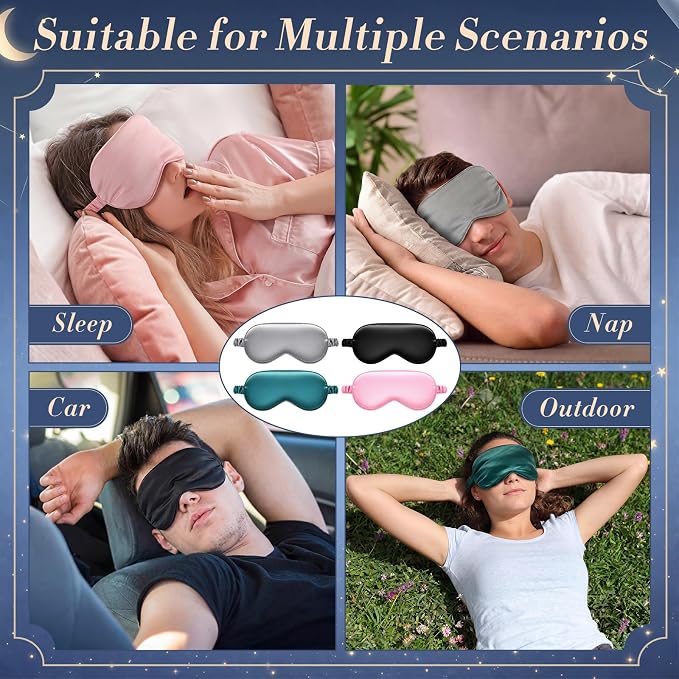 Cuffbow 36 Pcs Silk Sleep Eye Masks Bulk Satin Eye Cover Blindfold Eyeshade with Adjustable Elastic Strap for Women Men Sleeping Travel Wedding Gift(Green, Pink, Gray, Black)
