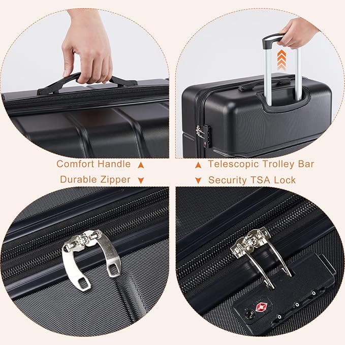 Sweetcrispy 28 Inch Carry on Luggage, Hard Shell ABS Suitcase with Double Spinner Wheels, Lightweight Expandable Rolling Suit Case with TSA Lock, Bronze Black