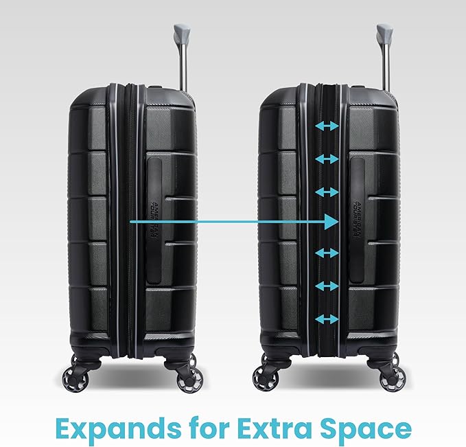American Tourister Stratum 2.0 Expandable Hardside Luggage with Spinner Wheels, Jet Black, Carry-on