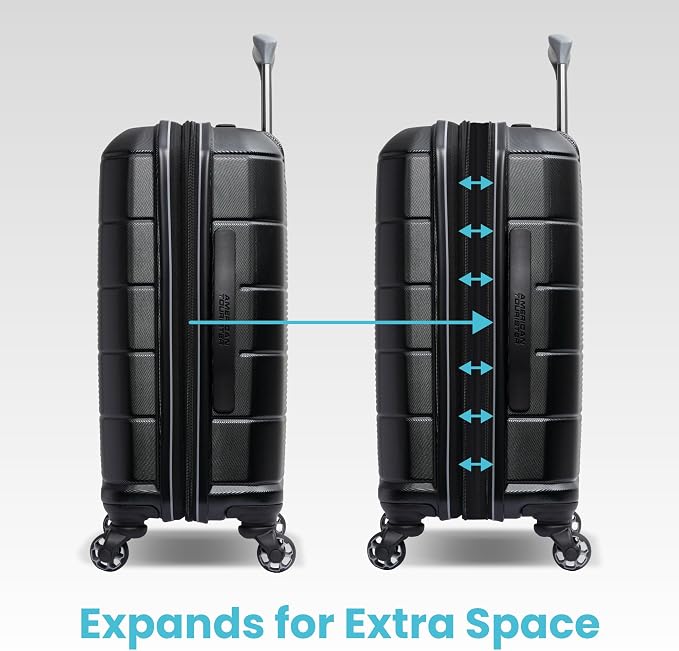 American Tourister Stratum 2.0 Carry-On Luggage, Expandable Hardshell Suitcase with Spinner Wheels, Ergonomic Handle Grip, Durable ABS Shell, Large Zipper Pulls, Max Capacity Interior - Charcoal