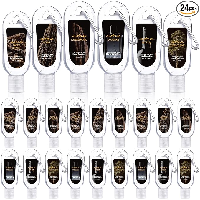 24 Pack Scented Hand Sanitizers Keychain Gift for Man Father Day Gifts Mini Travel Size Hand Sanitizer Gel Bulk 1oz Man Appreciation Thank You Gifts for Male Teacher Nurse Husbands Employee