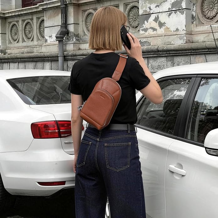 befen Genuine Leather Sling Bag for Women Anti Theft Crossbody Chest Bags Leather Fanny Packs for Travel with RFID Card Slots