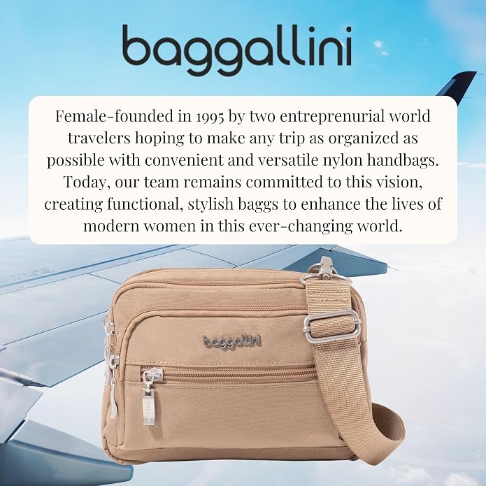 Baggallini Triple Zip Small Crossbody Bag for Women - Lightweight Convertible Fanny Pack Belt Bag