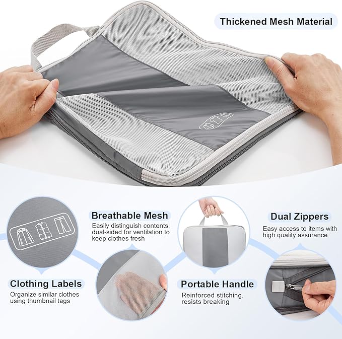 10 Set Compression Packing Cubes for Travel Essentials,Compressible Expandable Packing Cubes for Suitcase,OlarHike Luggage Garment Bags for Travel,Handy Helper for Organizing Clothes(Gray)