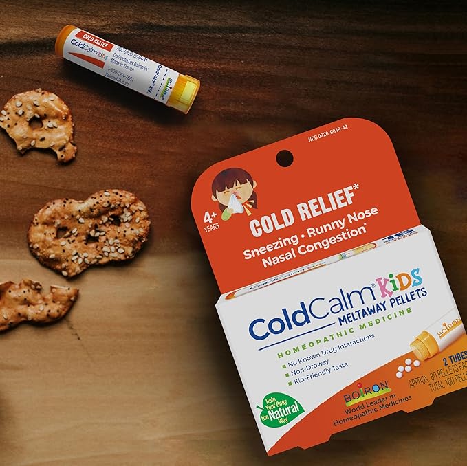 Boiron ColdCalm Kids Pellets for Relief of Common Cold Symptoms Such as Sneezing, Runny Nose, Sore Throat, and Nasal Congestion - (320 Total Pellets), 80 Count(Pack of 4)
