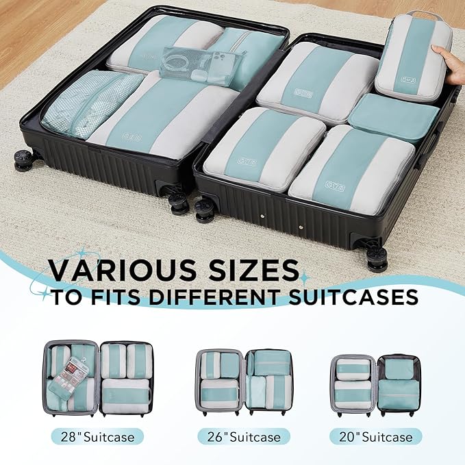 10 Set Compression Packing Cubes for Travel Essentials,Compressible Expandable Packing Cubes for Suitcase,OlarHike Luggage Garment Bags for Travel,Handy Helper for Organizing Clothes(Blue Gray)